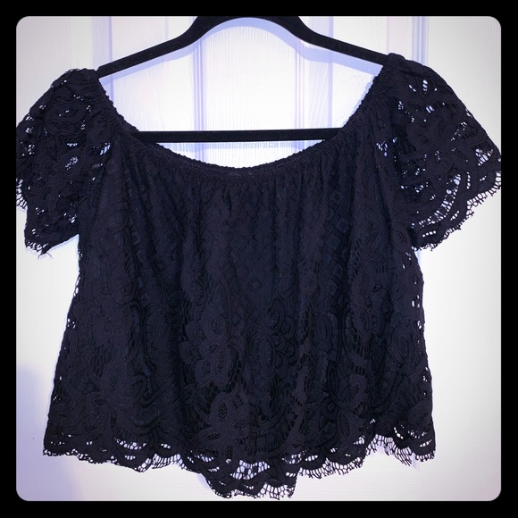 Express Tops - Lace Off the Shoulder Crop Top